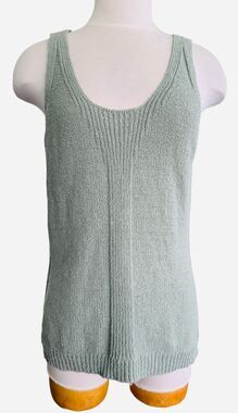 Sigrid Olsen Women Medium Foam Green Cotton Blend Knit Stretch Tank Top Sweater
